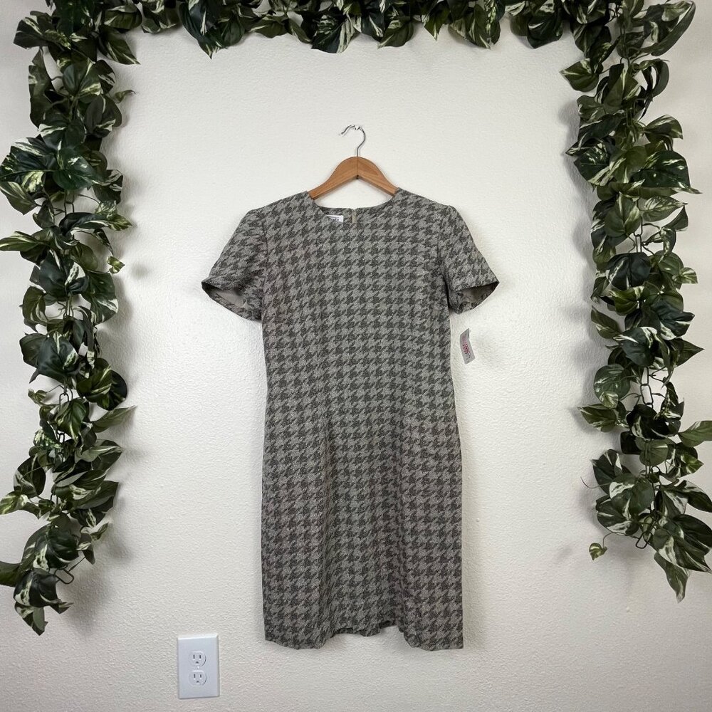 Talbots Vintage Houndstooth Plaid Shoulder Pad Midi Dress NWT Women’s Size 6P